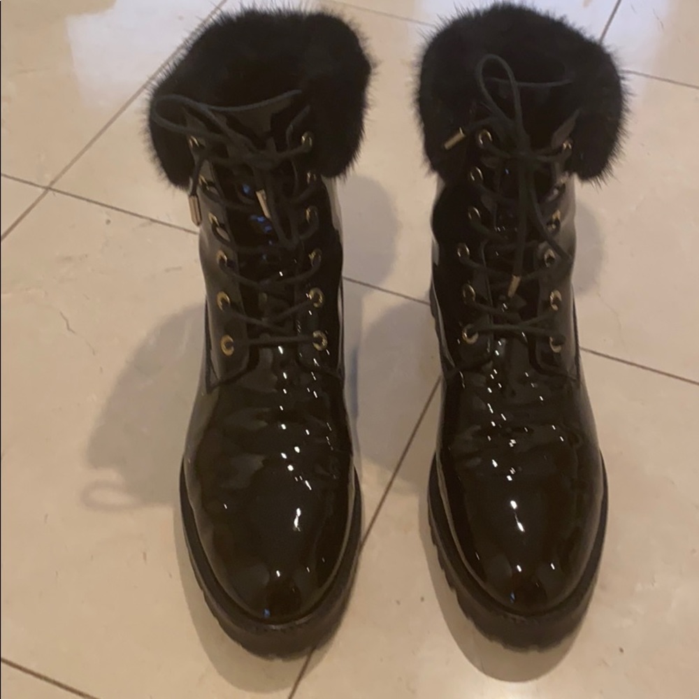 Mink trimmed work boots